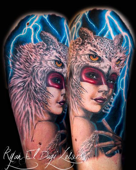 Tattoos - Owl Headdress Huntress - 91720